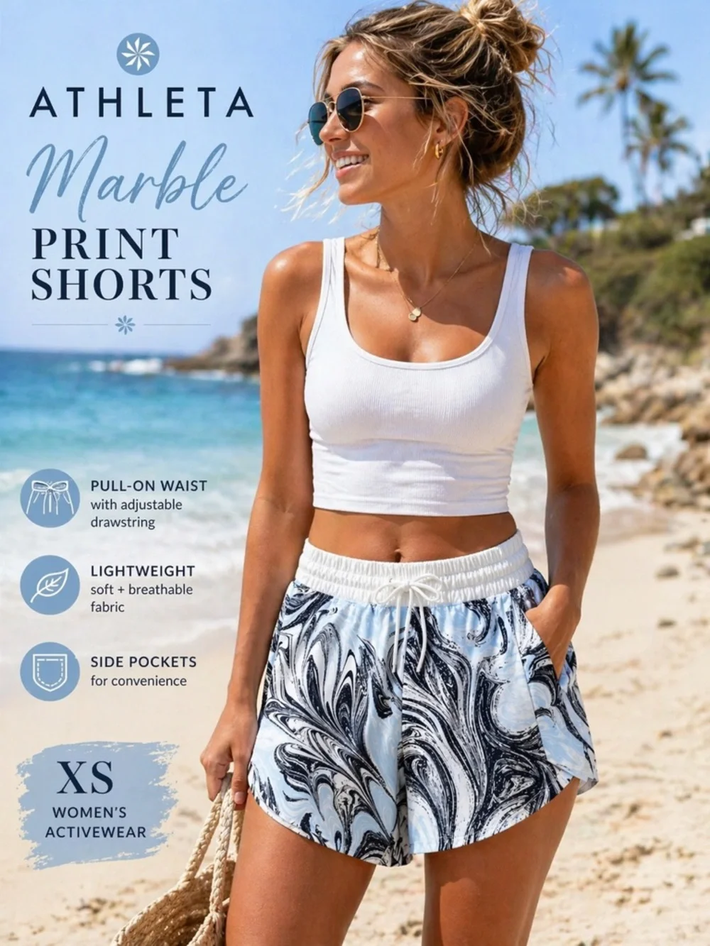 Athleta Marble Swirl Shorts XS Athletic Running‎ Pull On Activewear Pockets Gym